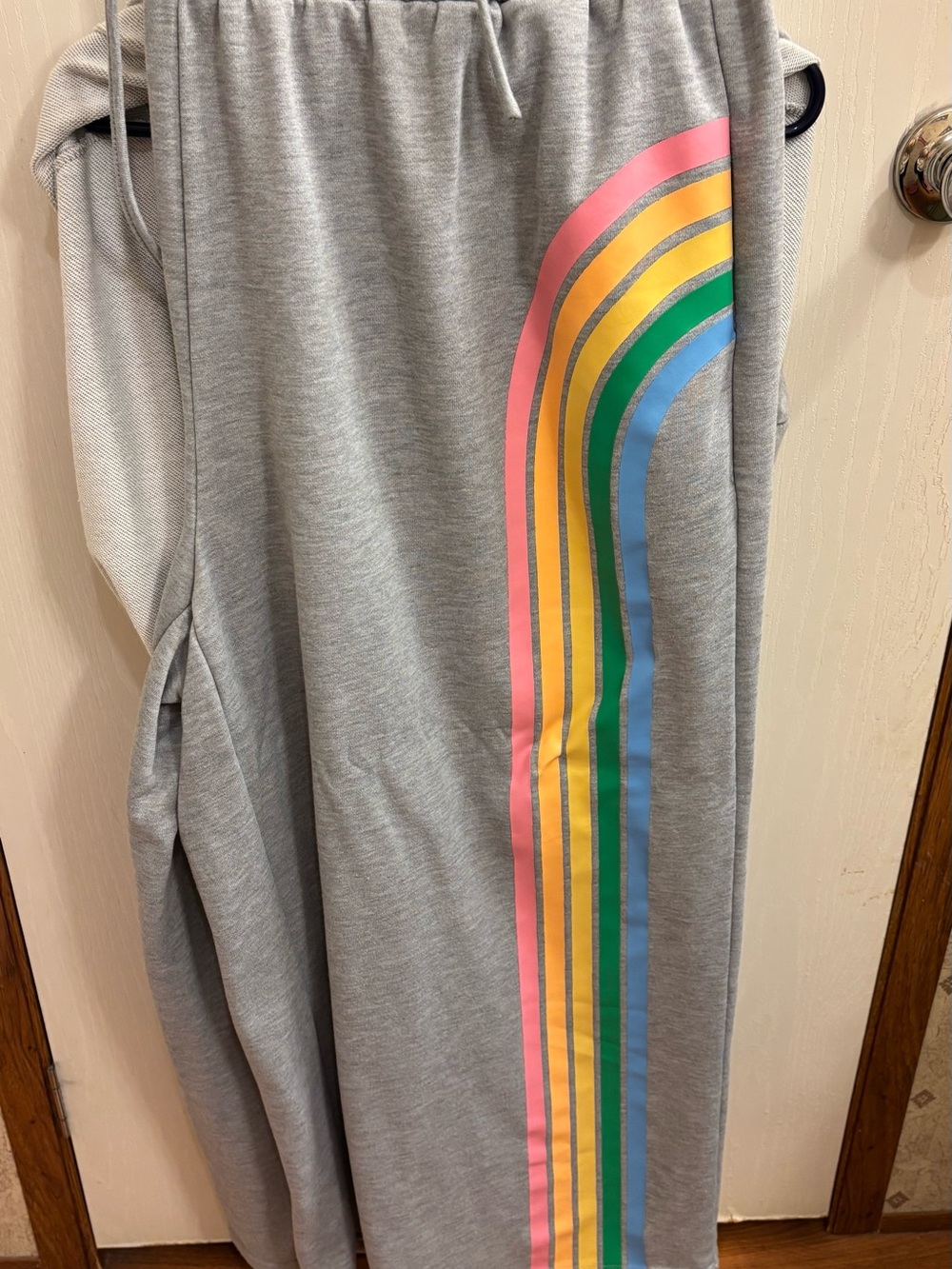 Bloomchic set of Grey Sweatshirt and Sweatpants with Rainbow Stripe Detail - Picture 3 of 4